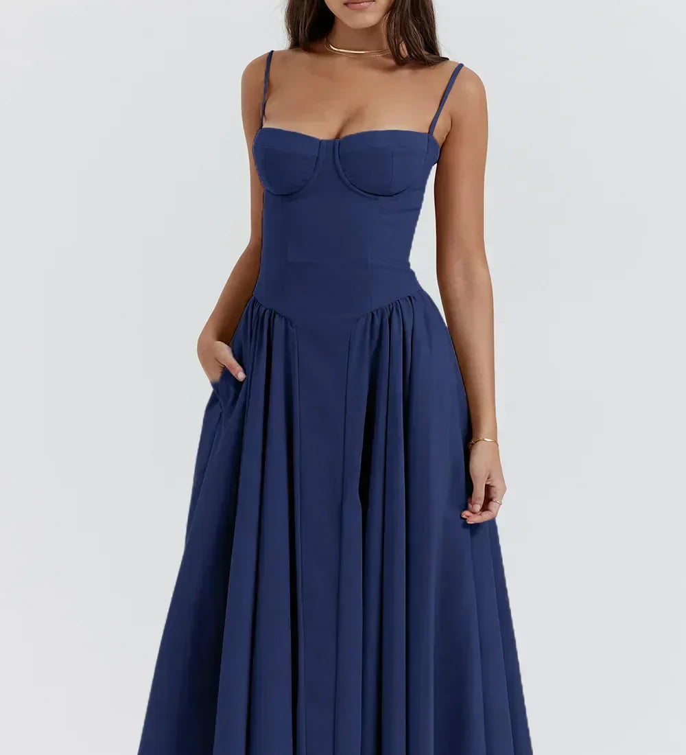 Sigrid | Vestido bustier sem mangas comprimento midi