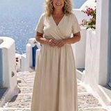 Ambre | Vestido midi portefeuille de mangas curtas em V
