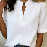Maria | Blusa Chic com Decote em V e Detalhe Dourado