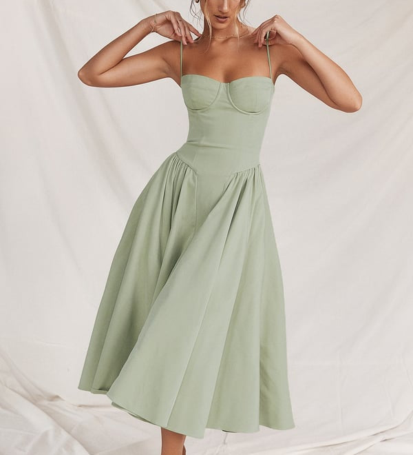 Sigrid | Vestido bustier sem mangas comprimento midi