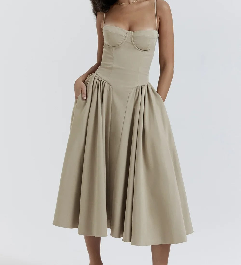 Sigrid | Vestido bustier sem mangas comprimento midi