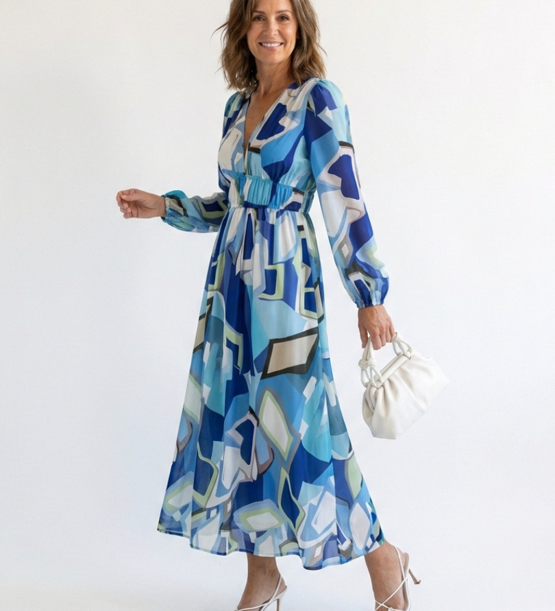 Camille | Vestido Maxi Florido com Mangas Longas