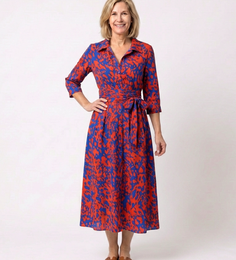 Claire | Vestido midi de mangas longas e cinto