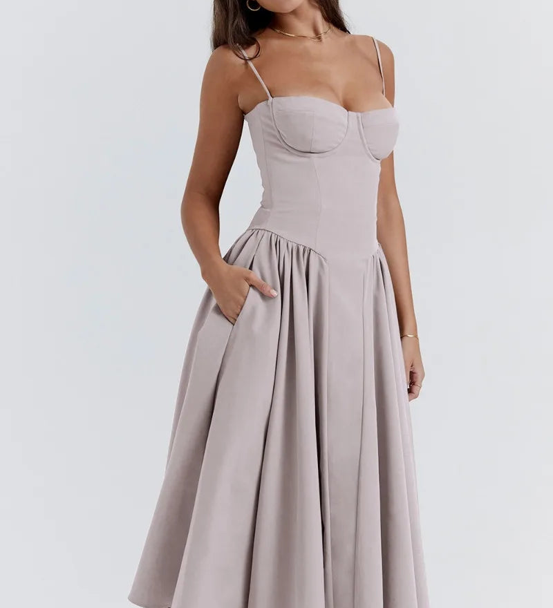 Sigrid | Vestido bustier sem mangas comprimento midi
