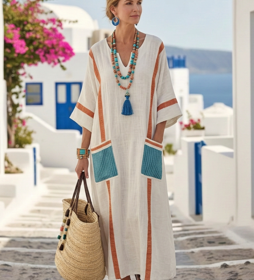 Madeleine | Vestido maxi com mangas de comprimento médio e decote em V