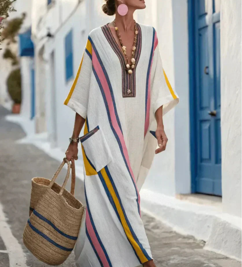Madeleine | Vestido maxi com mangas de comprimento médio e decote em V