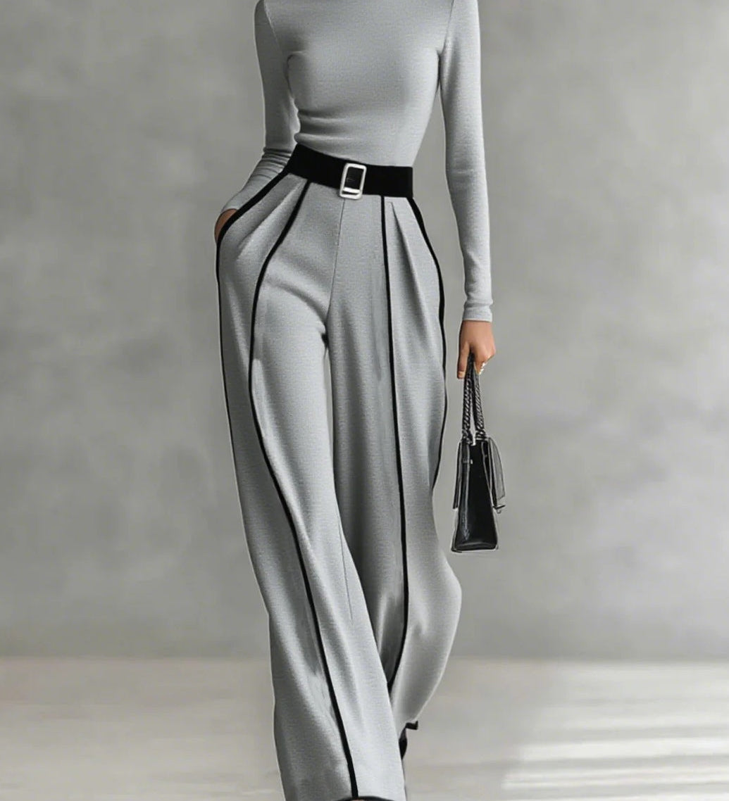 Céline | Conjunto Chic com Gola Alta & Calças Largas
