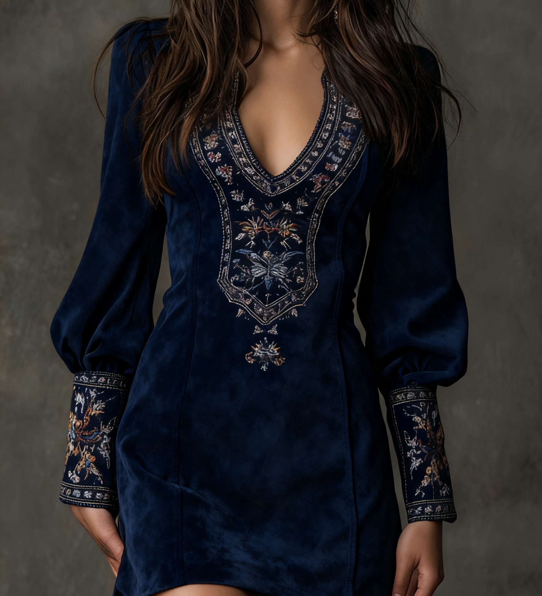 Emilienne | Mini-Robe Vintage em Suédine Bordada