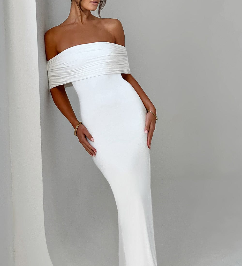 Tindra | Robe longa Bardot refinada