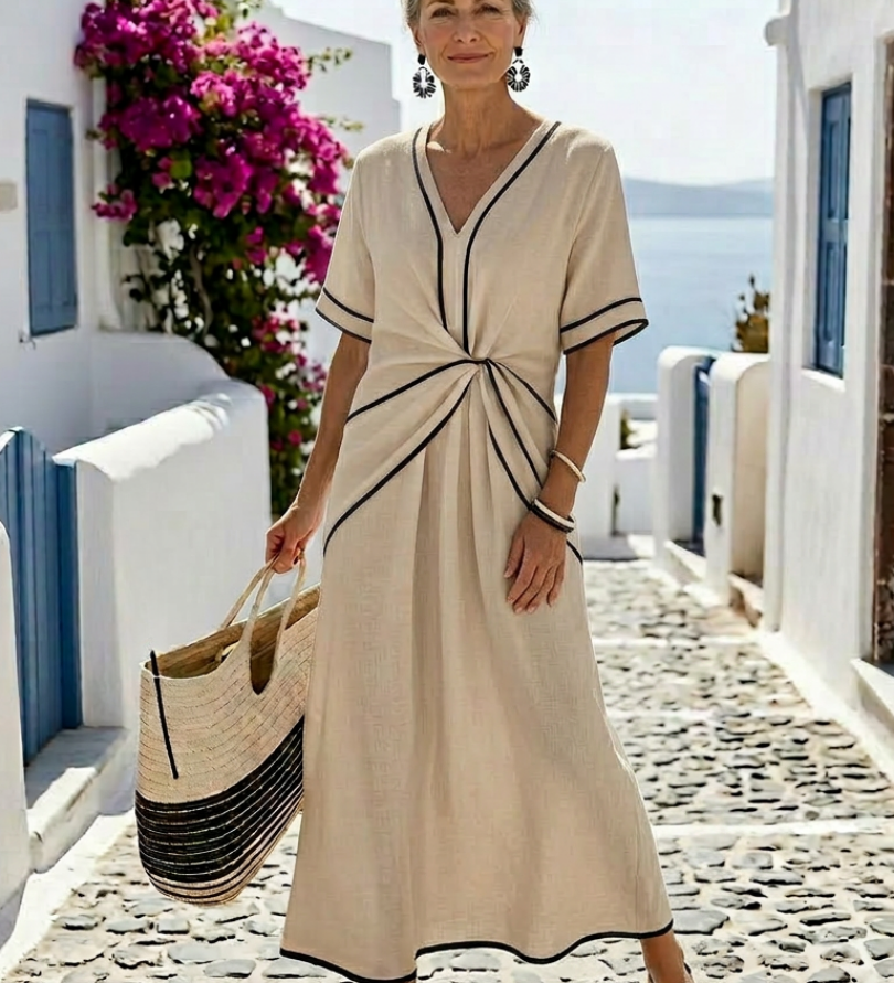 Auriane | Vestido midi com decote em V e cintura franzida