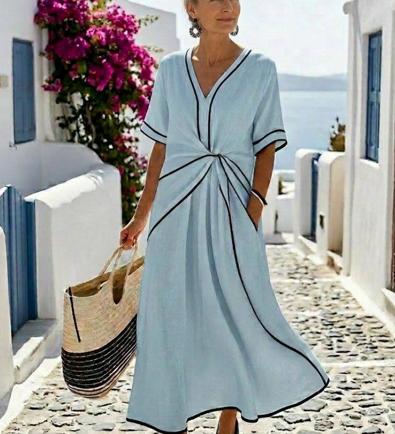 Auriane | Vestido midi com decote em V e cintura franzida