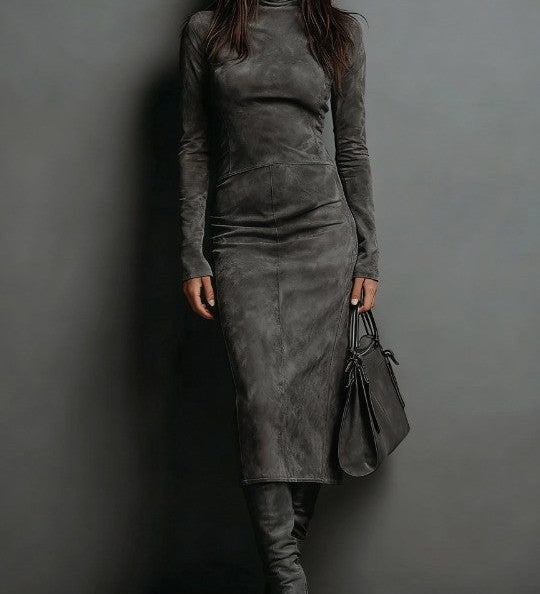 Auriane | Robe Midi de Suédine com Gola Alta