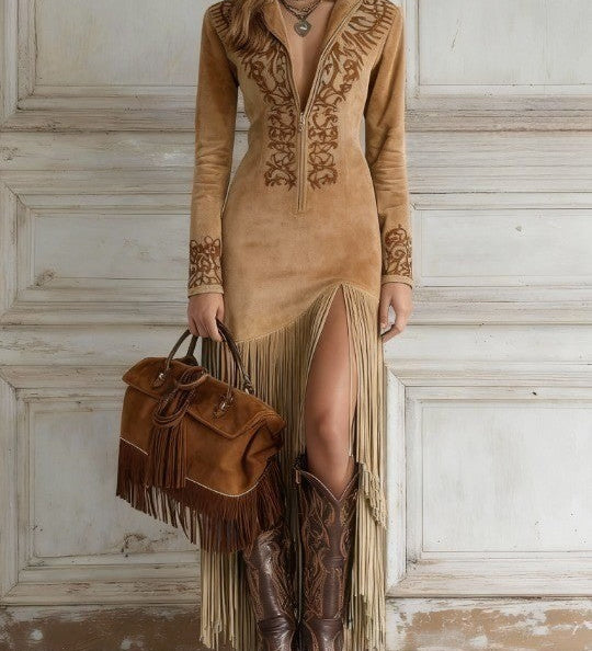 Thérèse | Vestido Longo Bordado com Fecho de Zíper Frontal